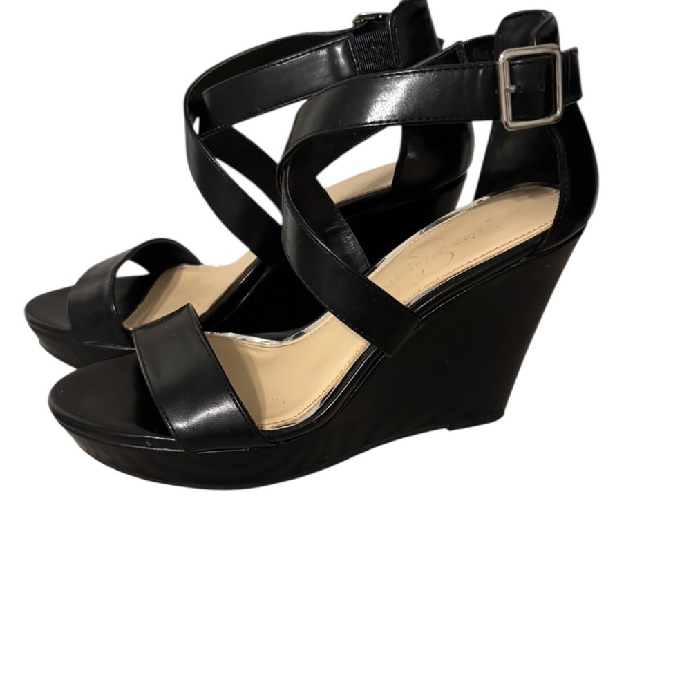 Jessica Simpson Black Wedge Sandals